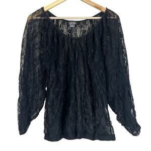 Dots Blouse Womens 1X Black Sheer Mesh Floral Lace Whimsigoth Witchy Boho Goth